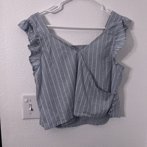 Madewell Striped Flutter-Sleeve Cross-Back Top Sweet Square-neck front Size M - Picture 7 of 9